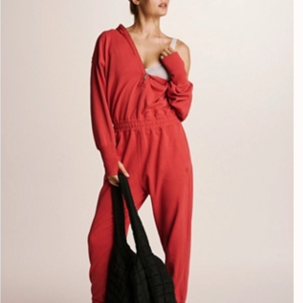 Free People Vibrant Red Jumpsuit